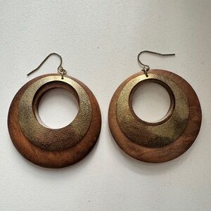 Wood and Gold Hoop Earrings